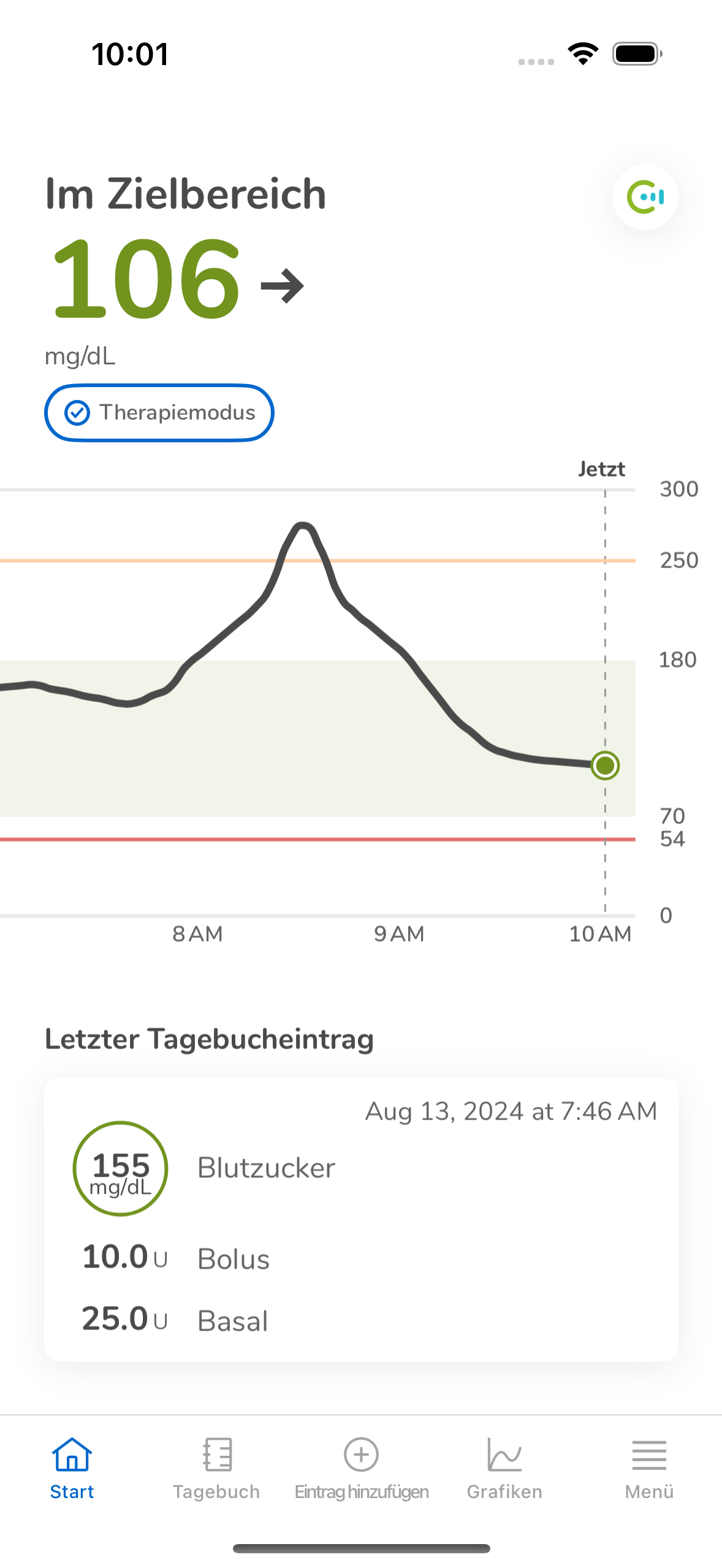 33_01_HomeDashboardWithLogbookEntriesInRangeMgdl_ID48